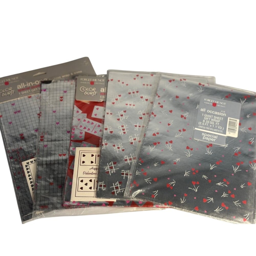 VTG American Greetings Color Burst Valentine‎ Gift Wrap Set 5 Sheets 8.33 sq ft